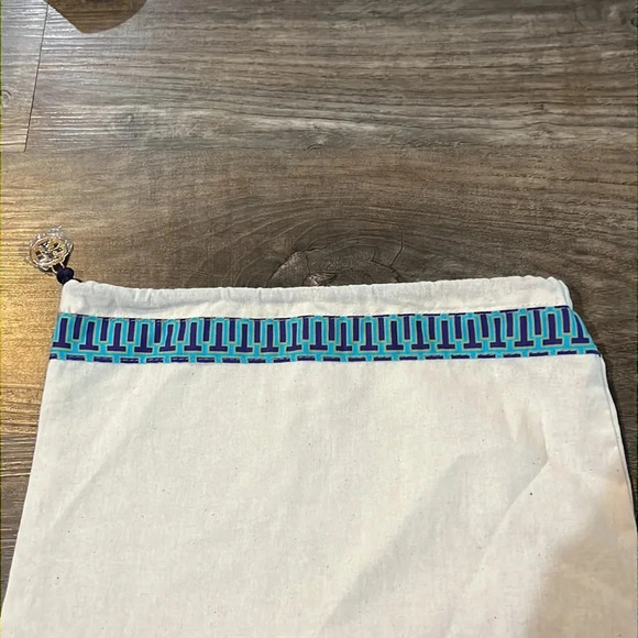 NEW Tory Burch Drawstring Accessories Travel Storage Cotton Beige - Picture 4 of 5